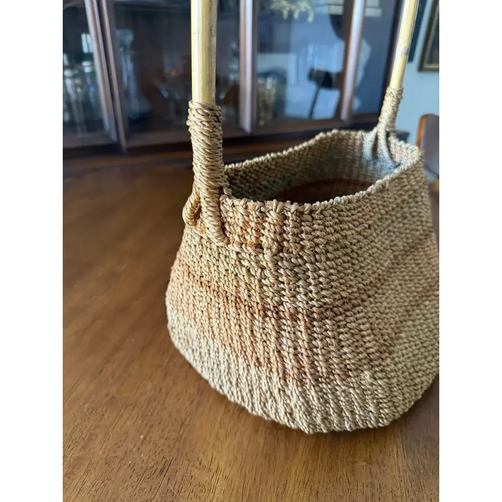 Vintage Woven Straw Basket with Large Handle | Boho Farmhouse Market Tote